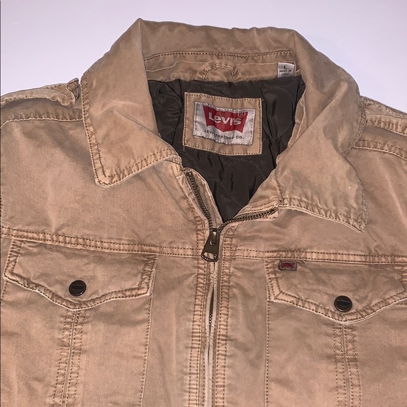 Levi's Insulated Rugged Khaki Insulated Zip-Up Work Casual Jacket L Distressed - Picture 3 of 16